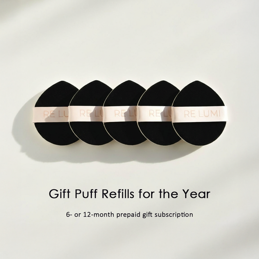 RE LUMI eco-conscious puff refills gift, 6 or 12 month prepaid subscription, cloud-soft puffs for a clean routine, steel-smooth finish