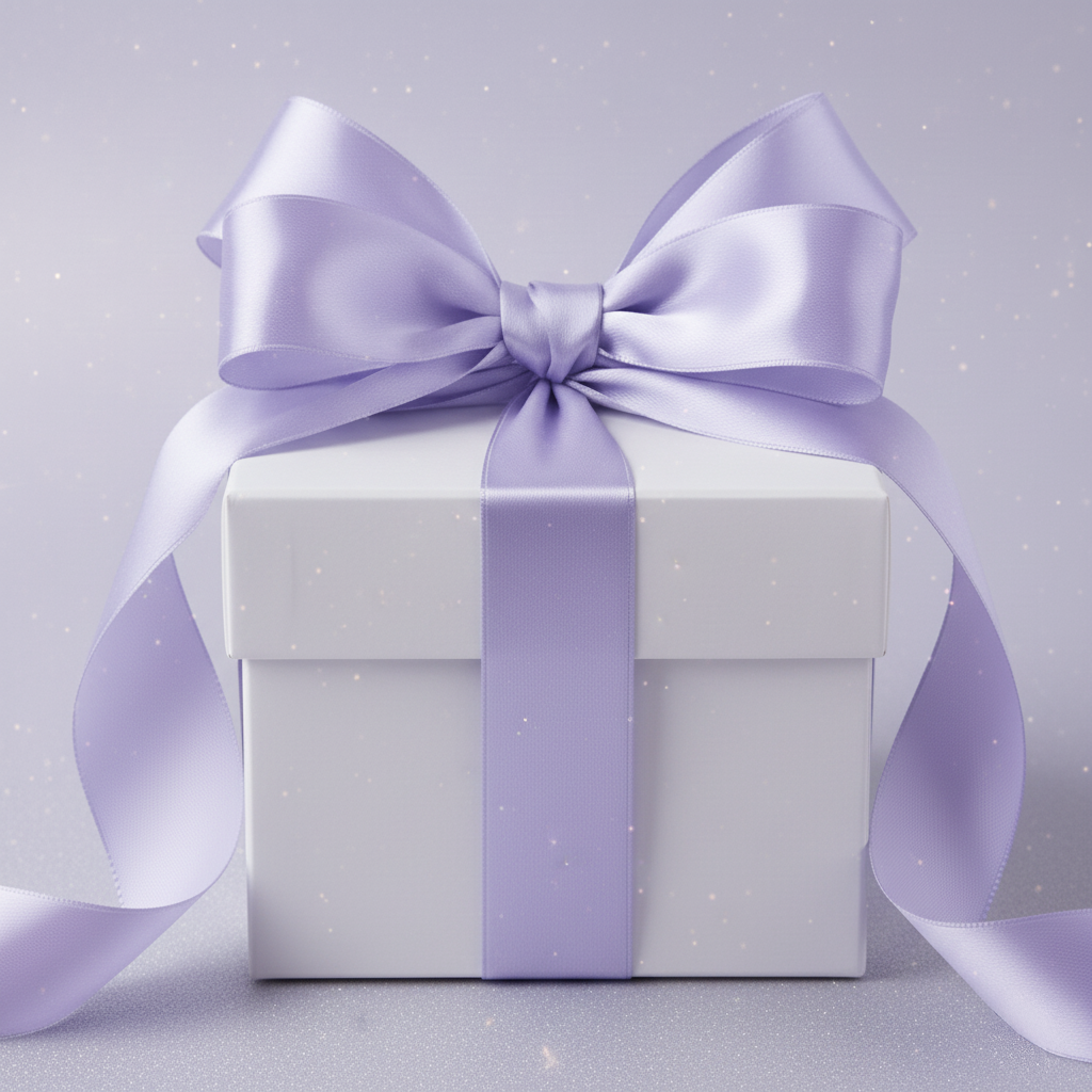 RE LUMI gift card with lavender ribbon box design, premium eco-conscious beauty gift for steel-smooth finish 